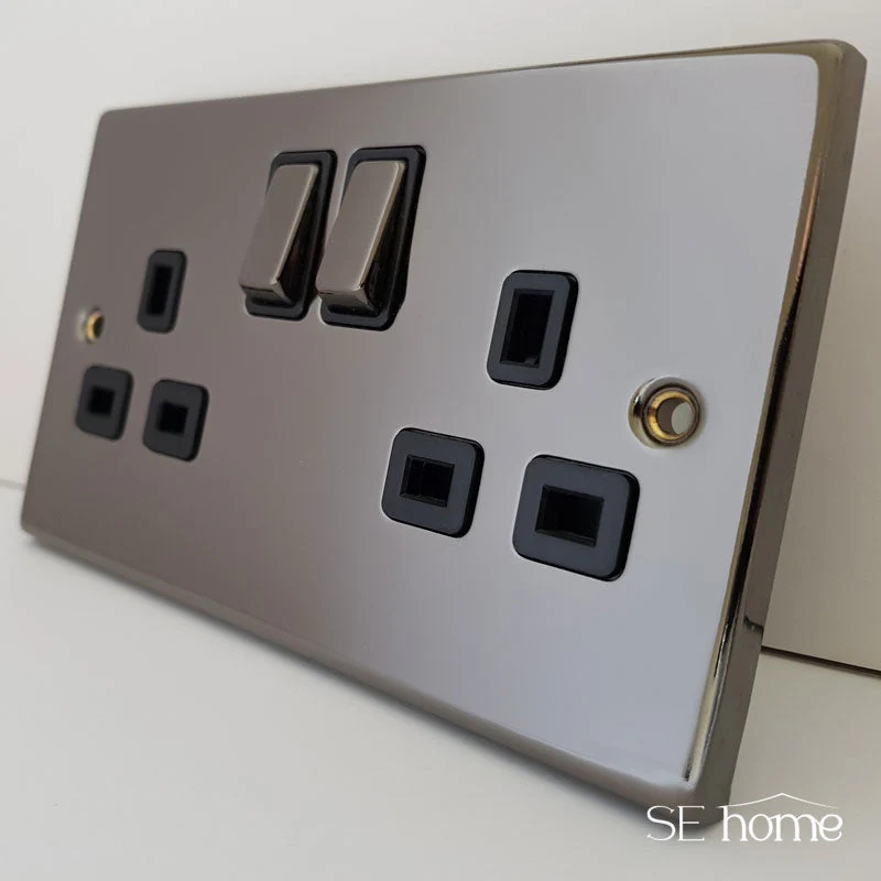 Black Nickel 1 Gang 13A DP Switched Plug Socket - Black Trim - Image 3