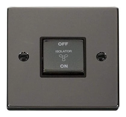 Black Nickel 10A 1 Gang Ingot 3 Pole Fan Isolation Switch - Black Trim