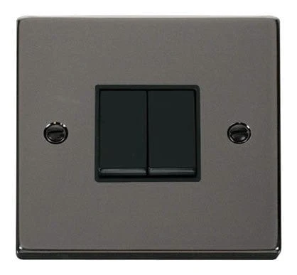 Black Nickel 10A 2 Gang 2 Way Light Switch - Black Trim