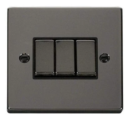 Black Nickel 10A 3 Gang 2 Way Ingot Light Switch - Black Trim