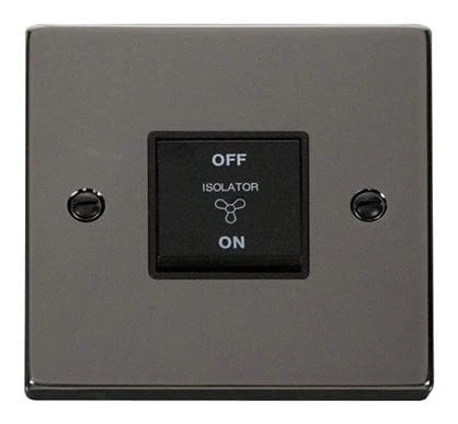 Black Nickel 10A 3 Pole Fan Isolation Switch - Black Trim