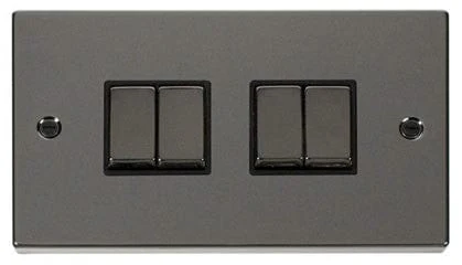 Black Nickel 10A 4 Gang 2 Way Ingot Light Switch - Black Trim