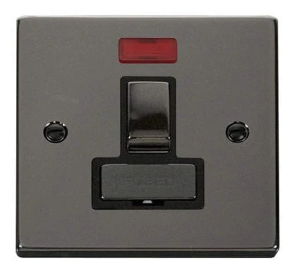 Black Nickel 13A Fused Ingot Connection Unit Switched With Neon - Black Trim