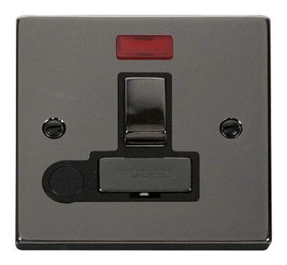 Black Nickel 13A Fused Ingot Connection Unit Switched With Neon With Flex - Black Trim