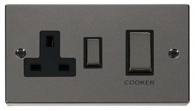 Black Nickel Cooker Control Ingot 45A With 13A Switched Plug Socket - Black Trim