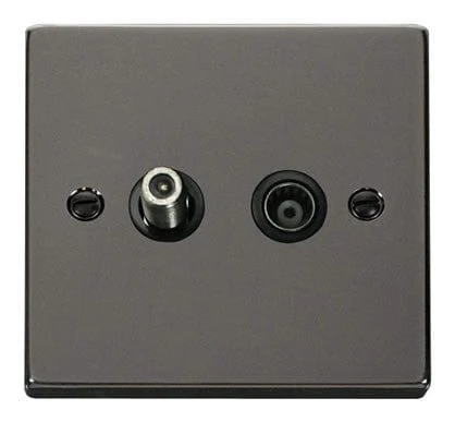 Black Nickel Satellite & Coaxial Socket 1 Gang - Black Trim