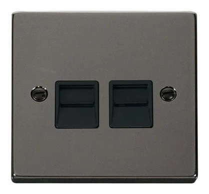Black Nickel Secondary Telephone Twin Socket - Black Trim