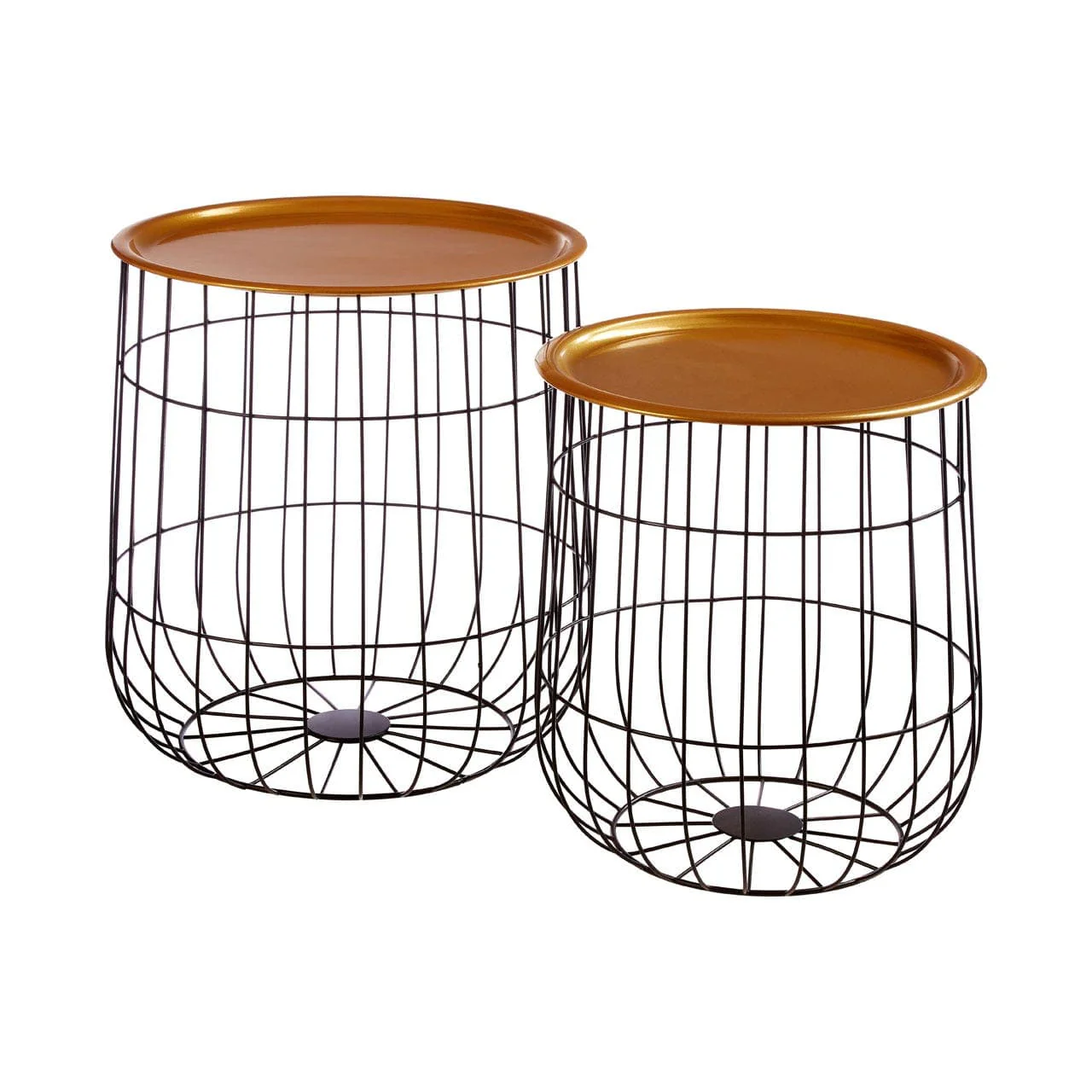 Set Of 2 Black Wire Basket Tables