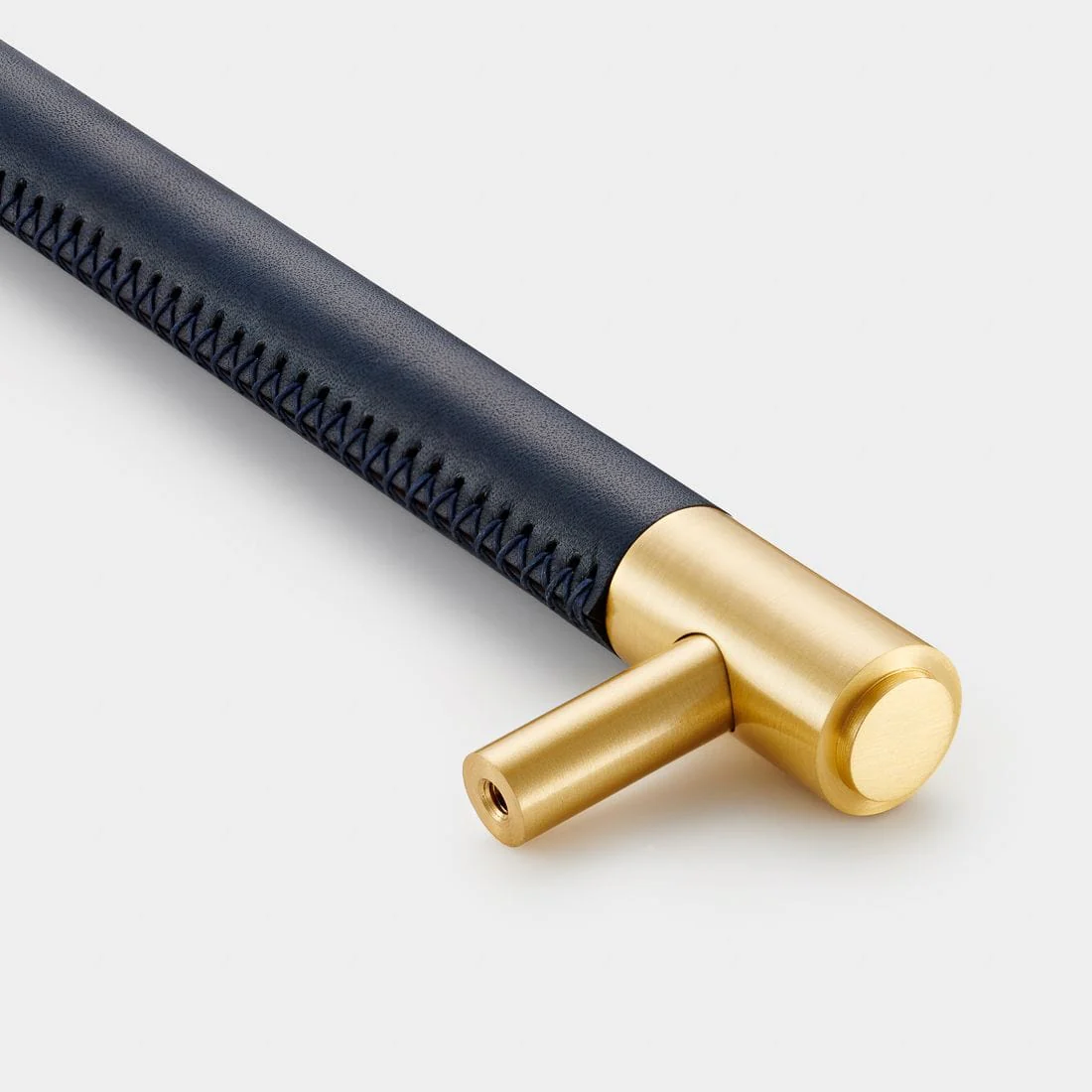 Blue Leather Wrapped Brass Cupboard Bar Handle - Satin Brass - Hole Centre 160mm - Image 2