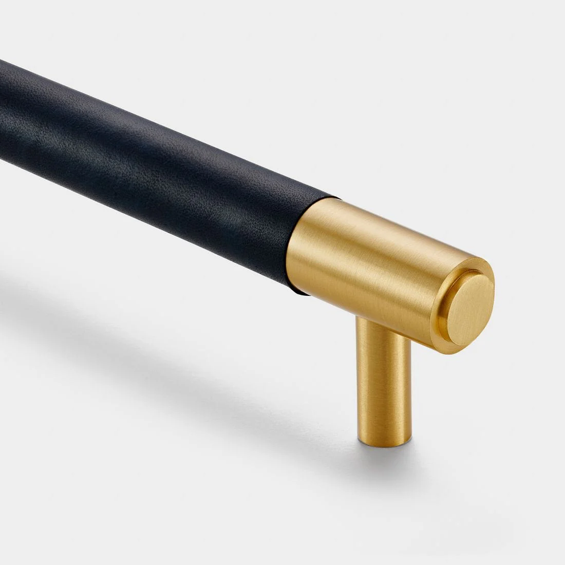 Blue Leather Wrapped Brass Cupboard Bar Handle - Satin Brass - Hole Centre 320mm