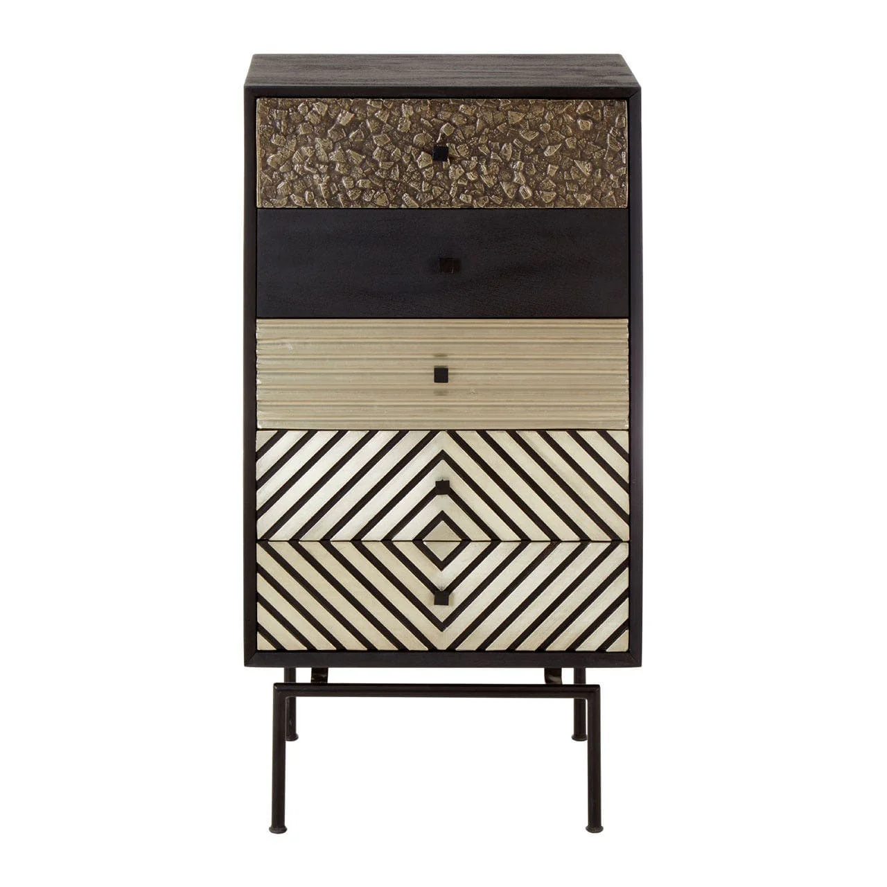 Boho Tall Cabinet In Mango Wood With 5 Drawers