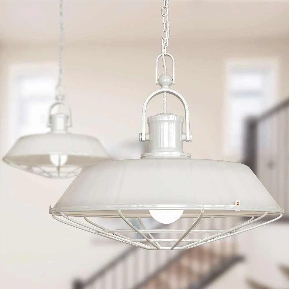 Brewer Cage Industrial Pendant Light Clay White Cream - Image 4