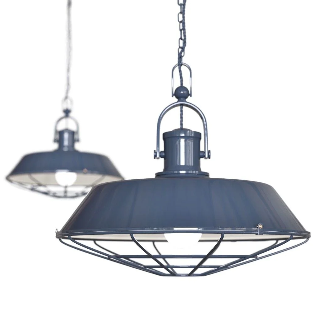 Brewer Cage Industrial Pendant Light Leaden Grey Slate