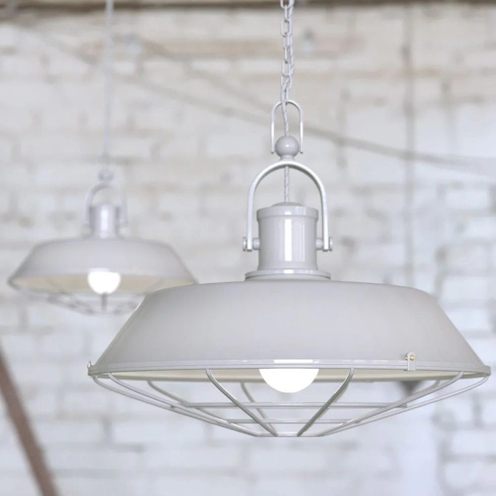 Brewer Cage Industrial Pendant Light Pale Grey - Image 2