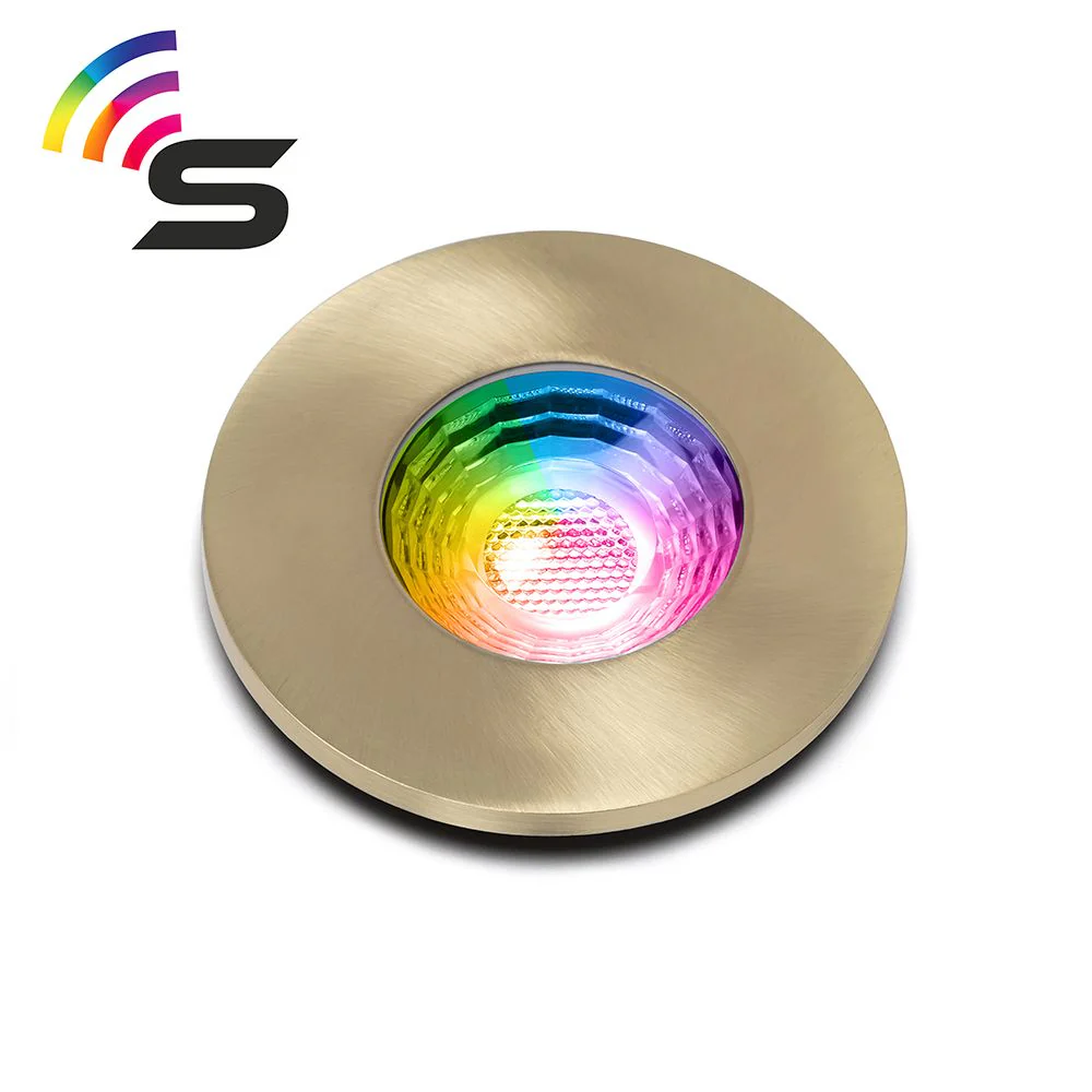Brushed Brass Fire Rated Colour Changing Smart LED IP65 Downlight - Image 2
