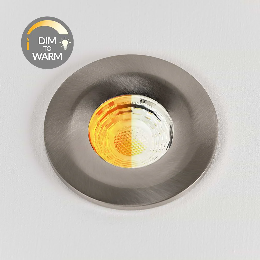 Brushed Chrome CCT Dim To Warm Fire Rated LED Dimmable 10W IP65 Downlight - Image 2