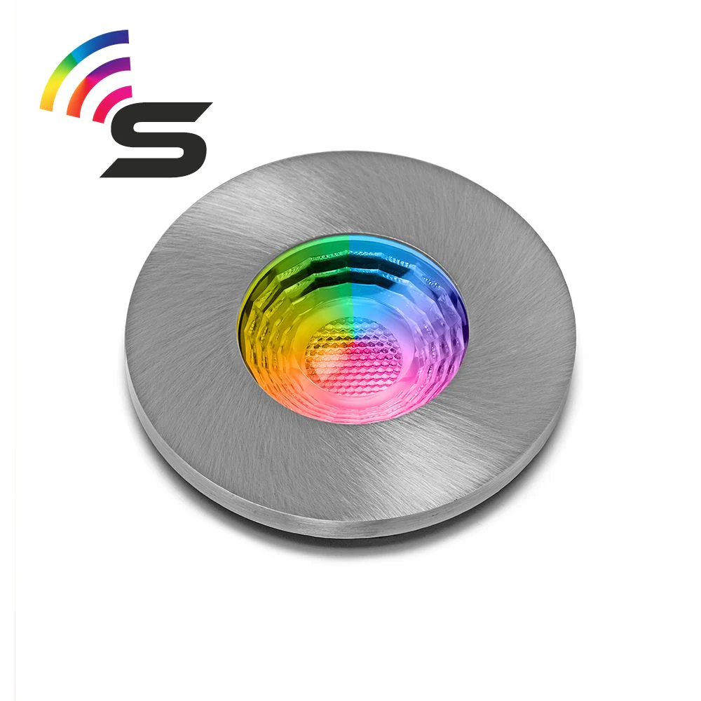 Brushed Chrome Fire Rated Colour Changing Smart LED IP65 Downlight - Image 2