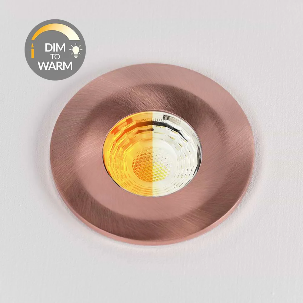Brushed Copper CCT Dim To Warm Fire Rated LED Dimmable 10W IP65 Downlight - Image 2
