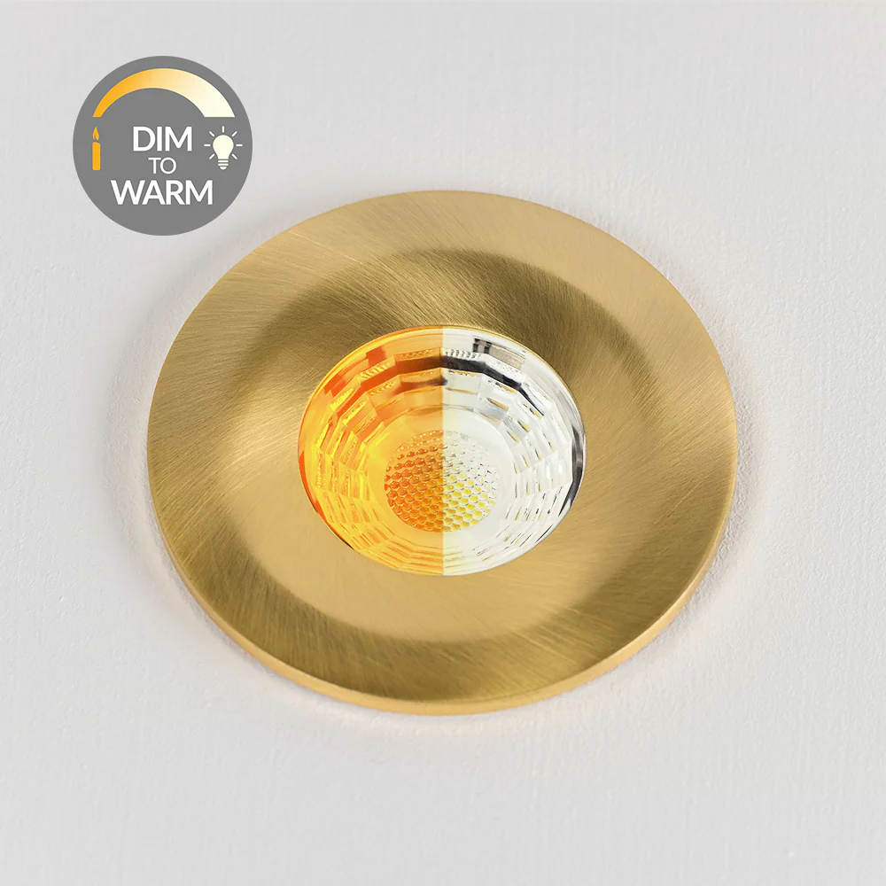 Brushed Gold CCT Dim To Warm Fire Rated LED Dimmable 10W IP65 Downlight - Image 2