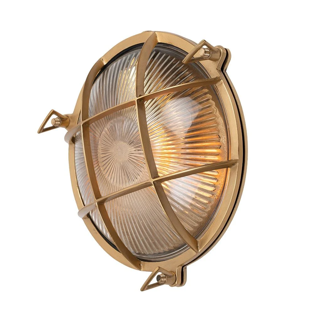Carlisle Grid Prismatic Glass Lacquered Brass IP66 Bulkhead Wall Light - The Outdoor & Bathroom Collection - Image 4