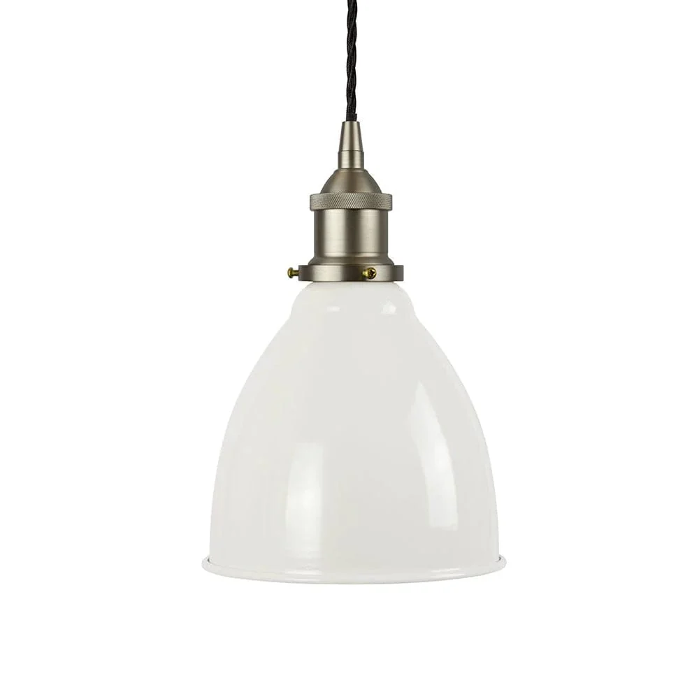 Clay White Classic Painted Pendant Light - Brushed Chrome Lamp Holder & Ceiling Rose