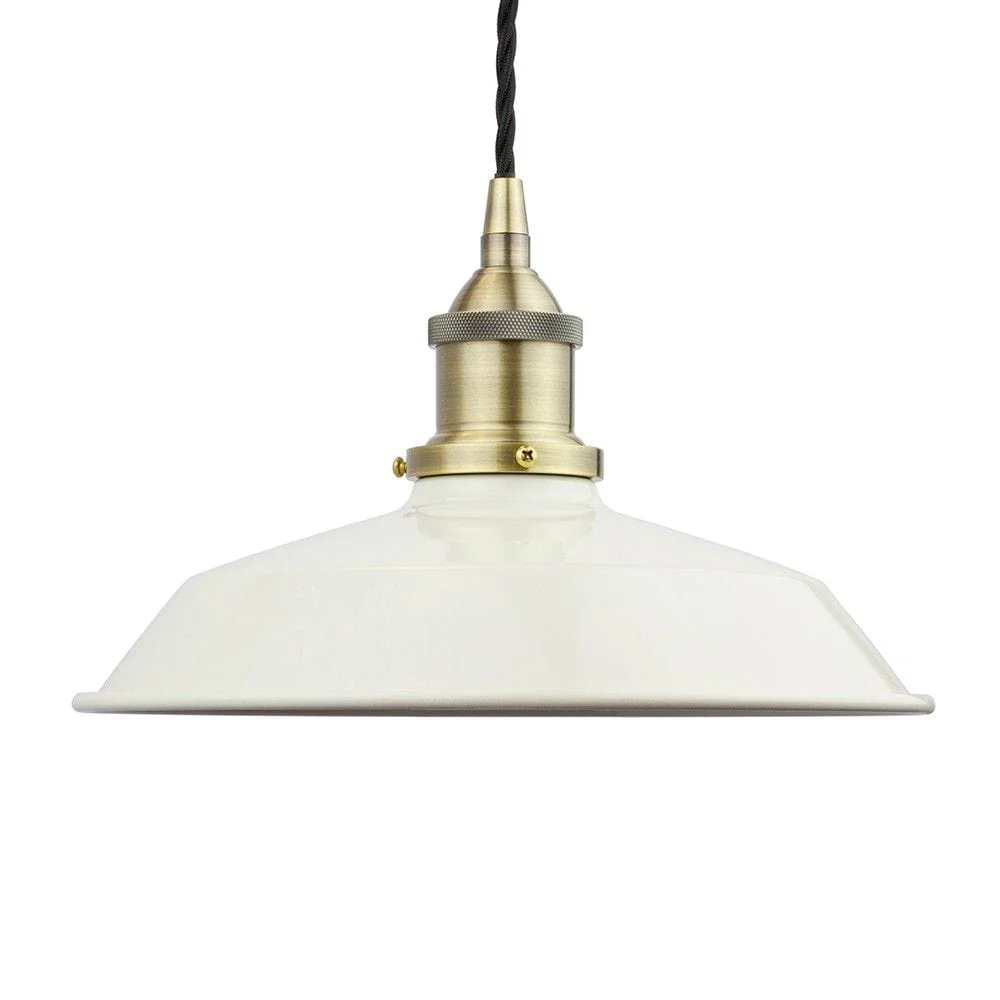 Clay White Small Trinity Metal Painted Pendant Light - Antique Brass Lamp Holder & Ceiling Rose