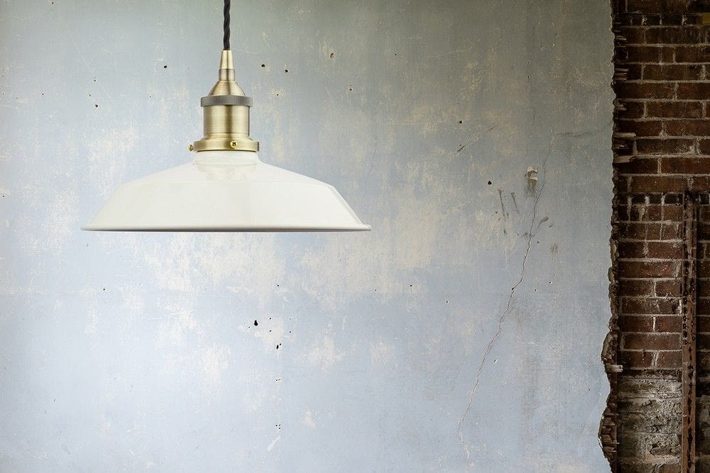 Clay White Small Trinity Metal Painted Pendant Light - Antique Brass Lamp Holder & Ceiling Rose - Image 2