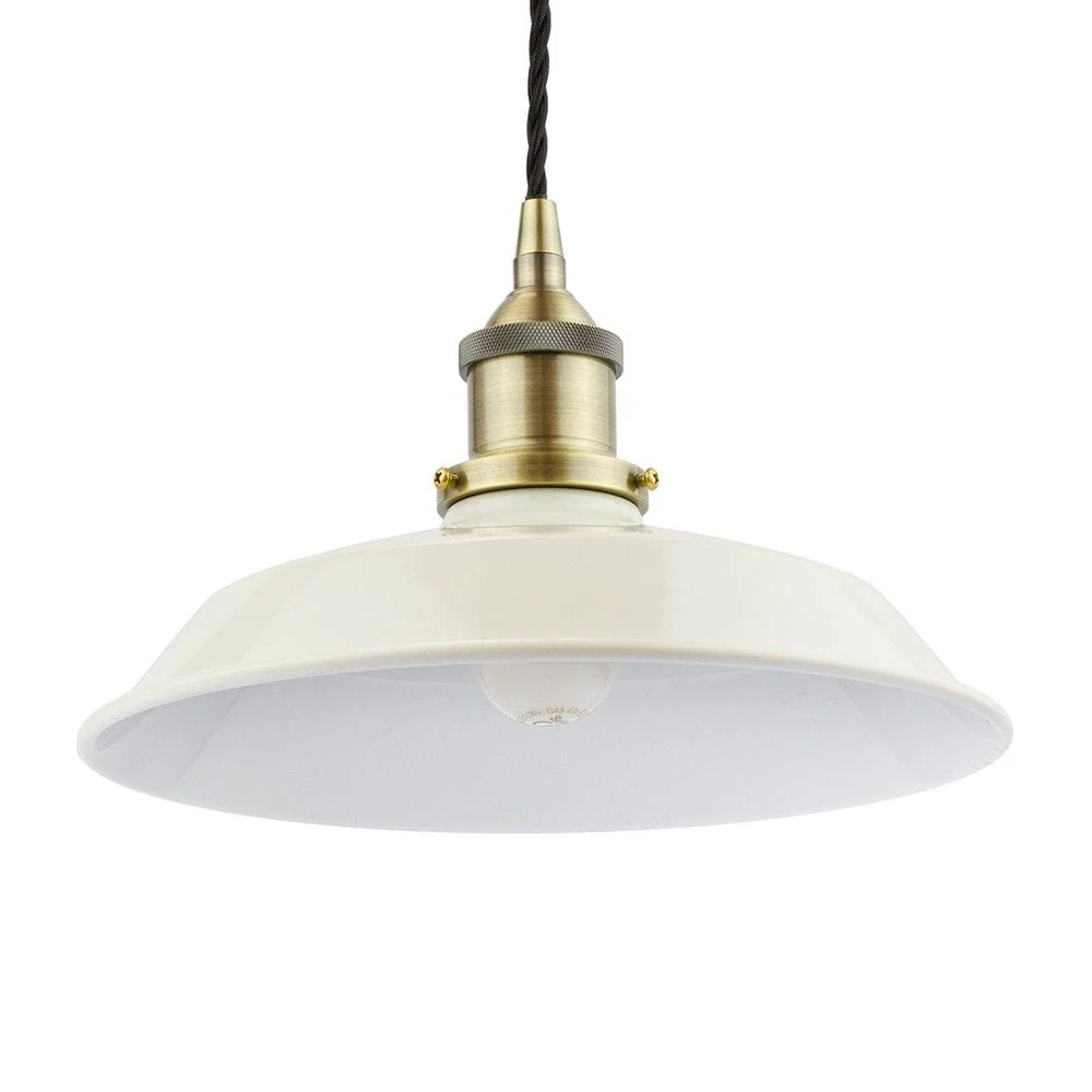 Clay White Small Trinity Metal Painted Pendant Light - Antique Brass Lamp Holder & Ceiling Rose - Image 3