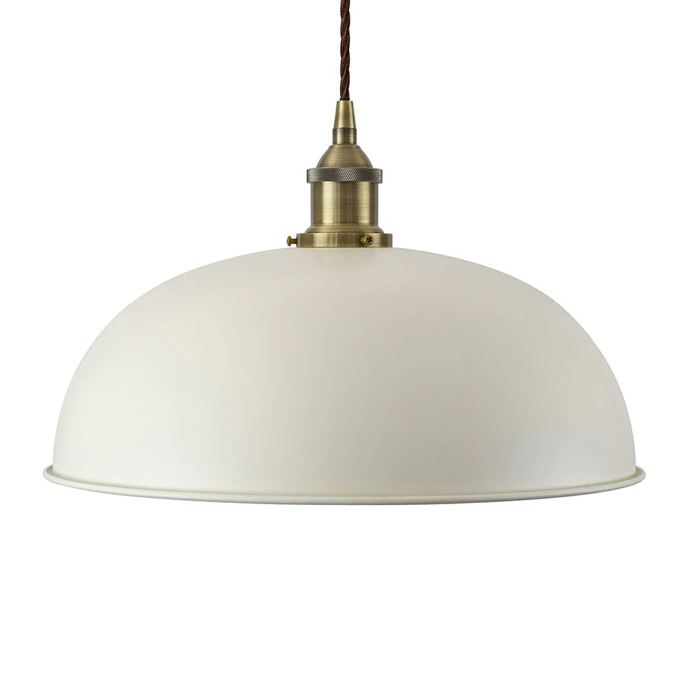 Clay White Worcester Painted Pendant Light - Antique Brass Lamp Holder & Ceiling Rose