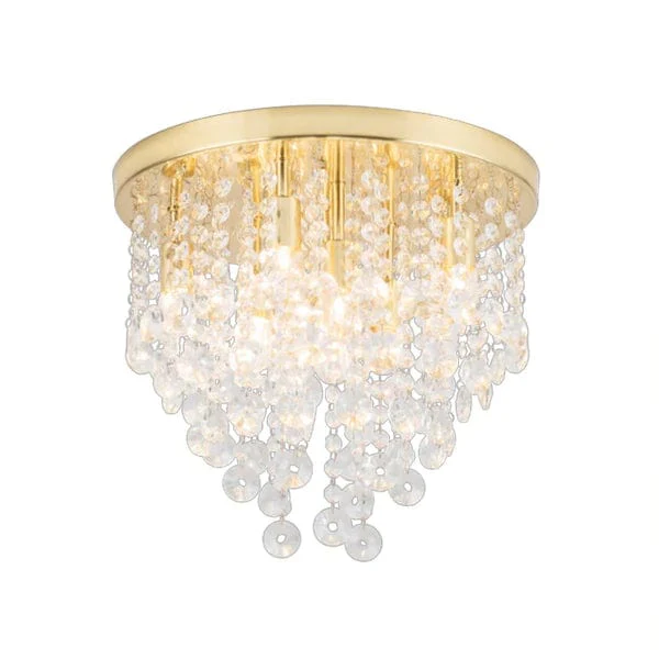 9 Light Semi Flush Circular Bathroom Ceiling Light - Satin Brass