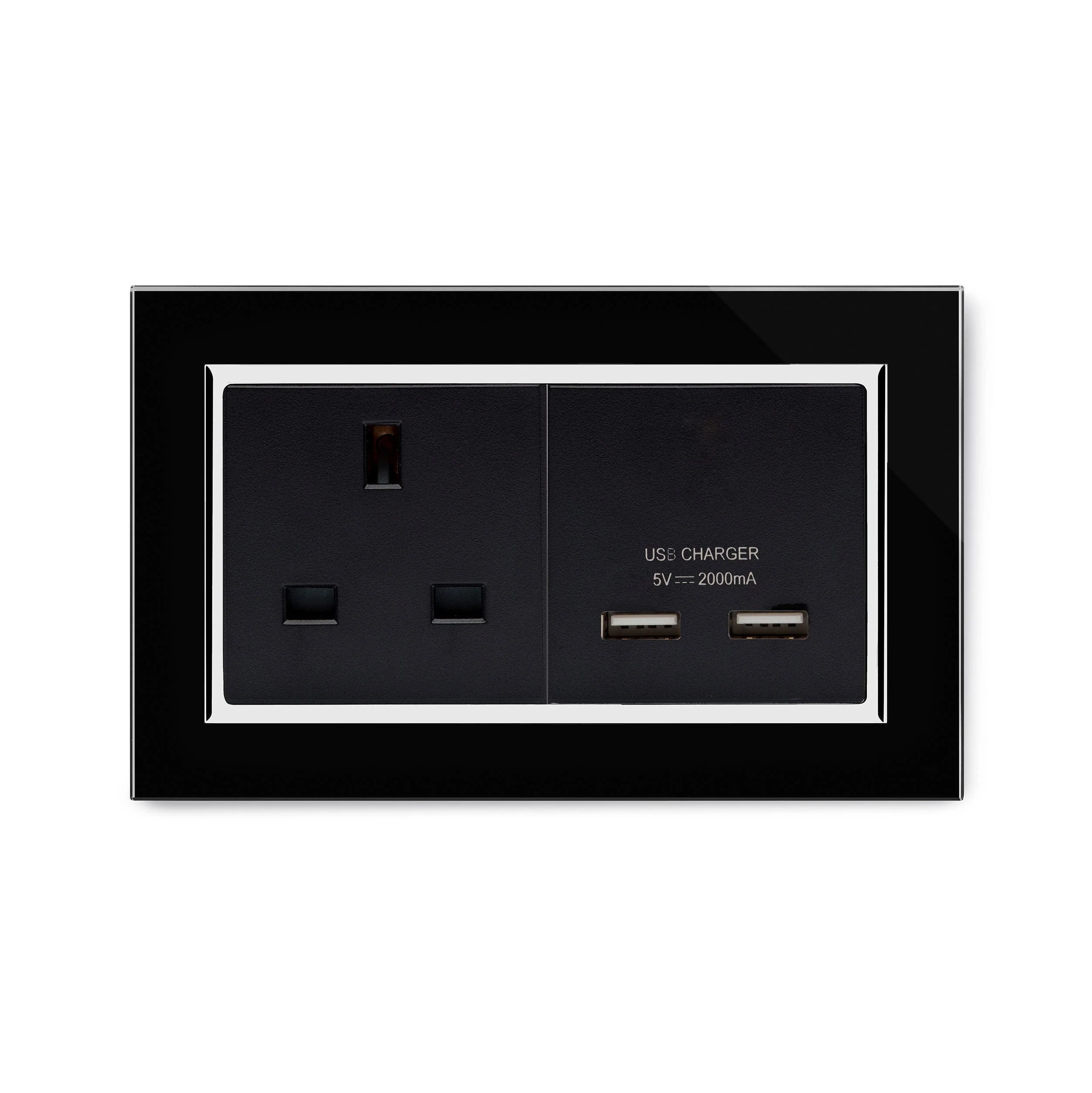 Crystal CT 13A 1G UK Socket & 2.1A Dual USB Black