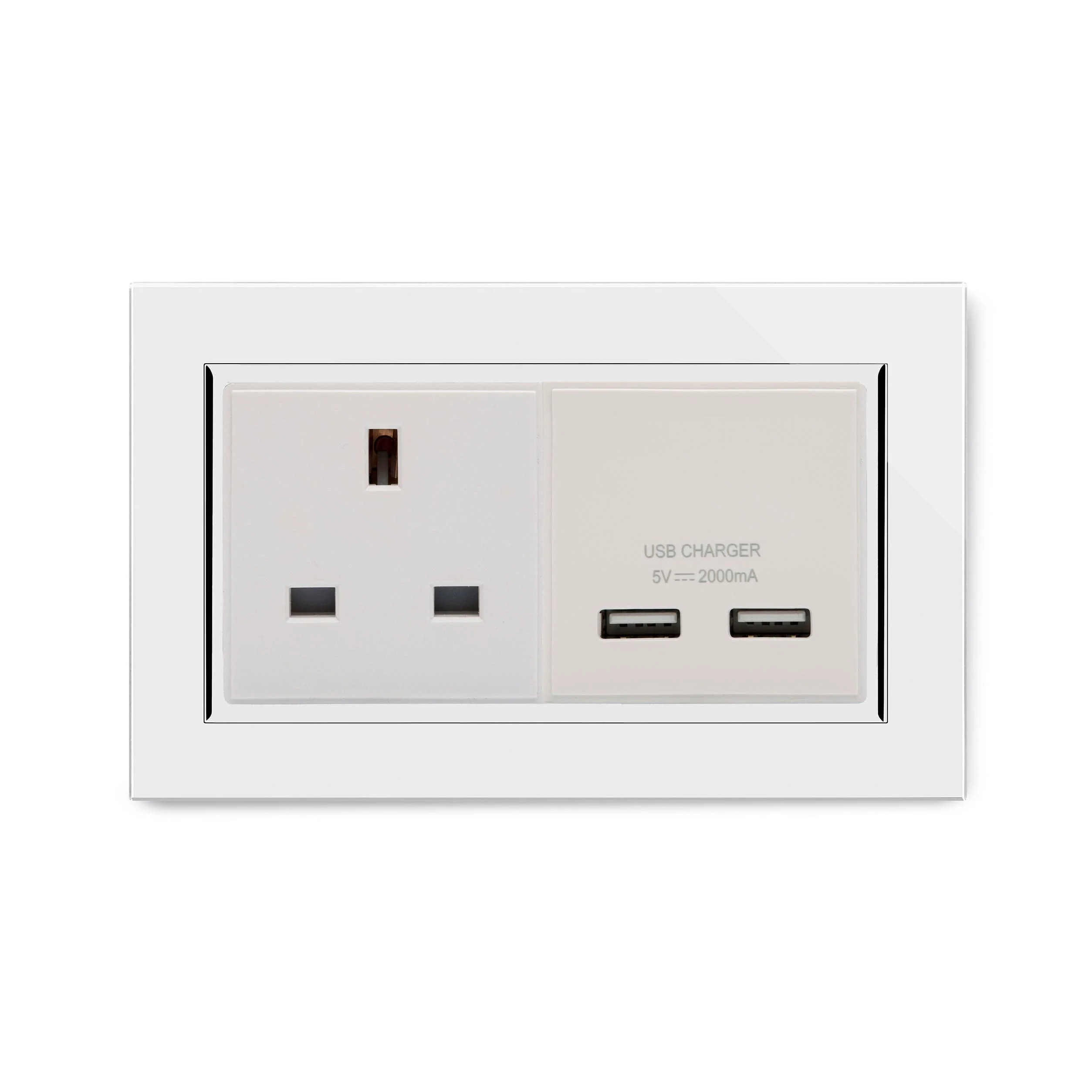 Crystal CT 13A 1G UK Socket & 2.1A Dual USB White