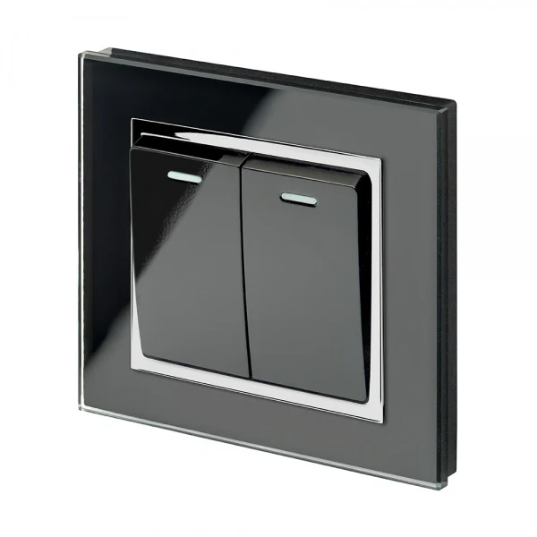 Crystal CT 2 Gang Rocker Light Switch Black