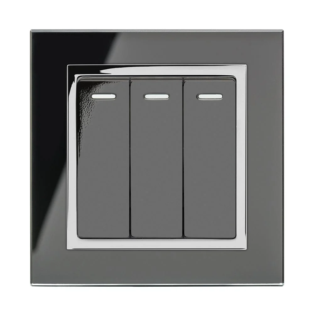 Crystal CT 3 Gang Rocker Light Switch Black