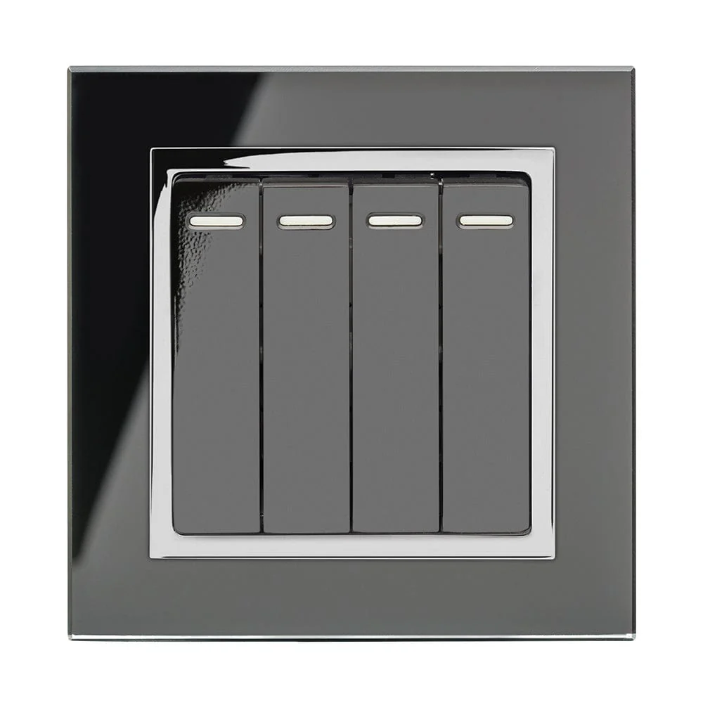 Crystal CT 4 Gang Rocker Light Switch Black