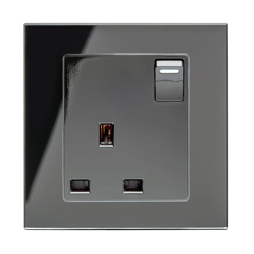 Crystal PG 13A Single Plug Socket with Switch Black
