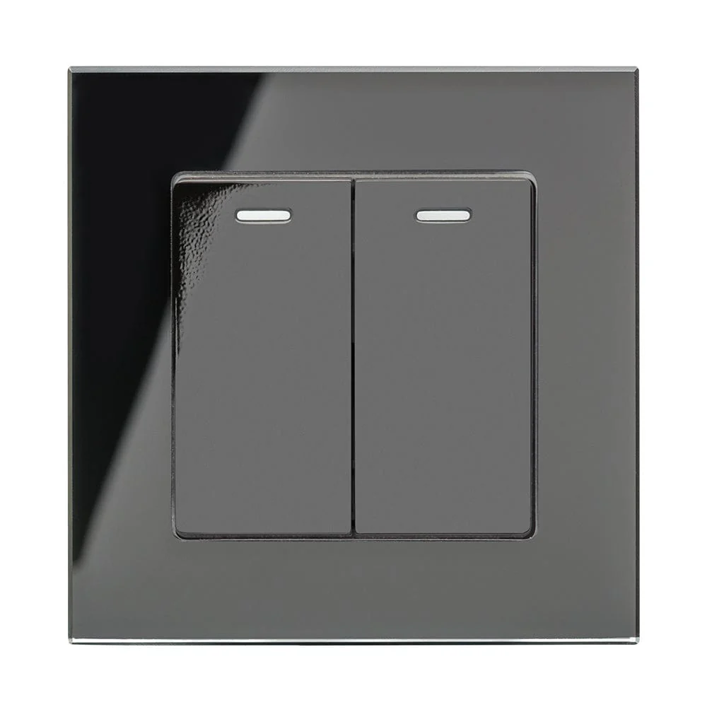 Crystal PG 2 Gang Rocker Light Switch Black