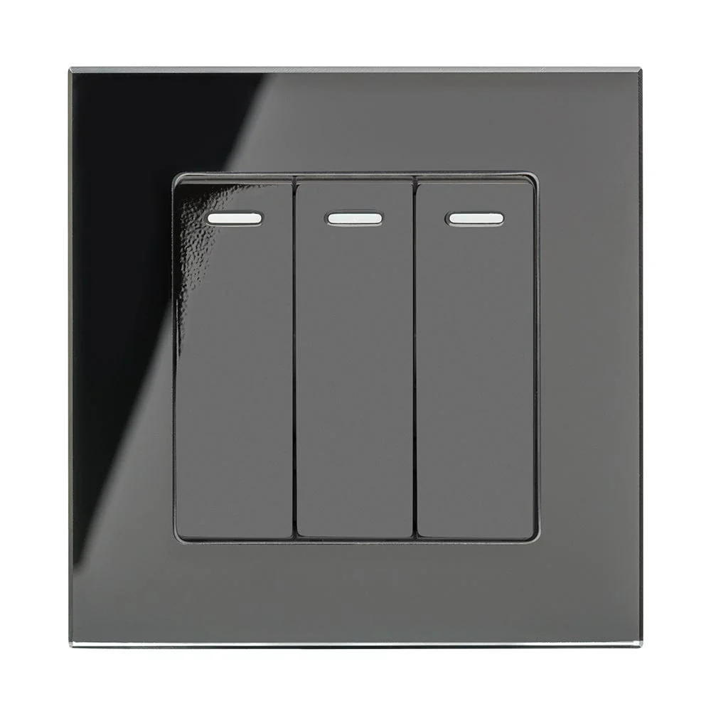 Crystal PG 3 Gang Rocker Light Switch Black