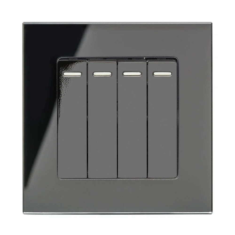 Crystal PG 4 Gang Rocker Light Switch Black
