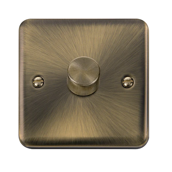 Curved Antique Brass 1 Gang 2 Way LED 100W Trailing Edge Dimmer Light Switch