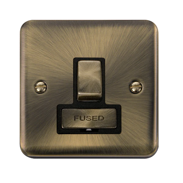 Curved Antique Brass 13A Ingot Fused Connection Unit Switched - Black Trim