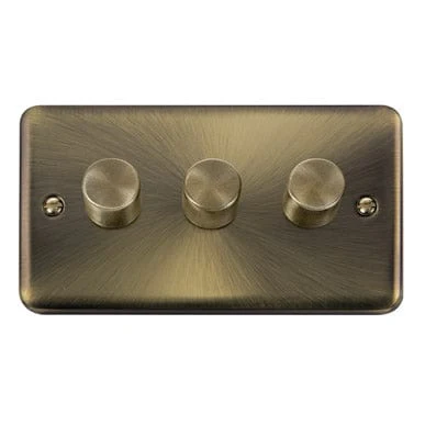 Curved Antique Brass 3 Gang 2 Way LED 100W Trailing Edge Dimmer Light Switch