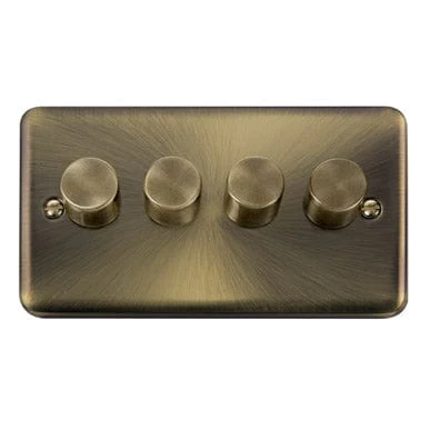 Curved Antique Brass 4 Gang 2 Way LED 100W Trailing Edge Dimmer Light Switch