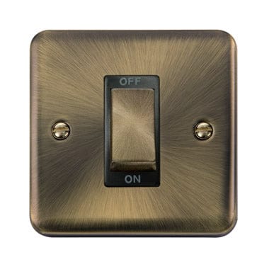 Curved Antique Brass 45A Ingot 1 Gang DP Switch - Black Trim
