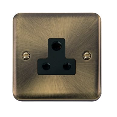 Curved Antique Brass 5A Round Pin Plug Socket - Black Trim