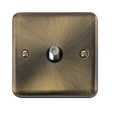 Curved Antique Brass Non-Isolated Single Satellite Outlet - Black Trim