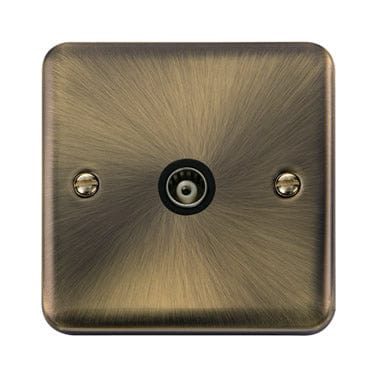 Curved Antique Brass Single Isolated Coaxial Outlet - Black Trim