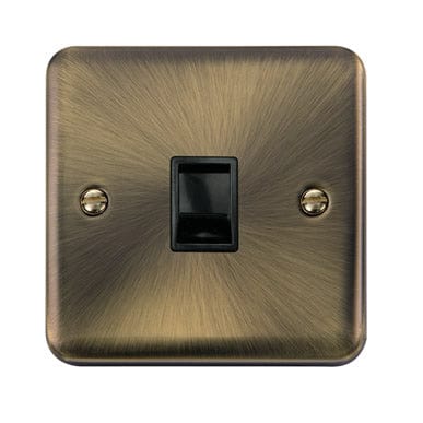 Curved Antique Brass Single RJ11 (Irish/US) Outlet - Black Trim