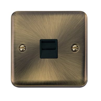 Curved Antique Brass Single Telephone Outlet - Secondary - Black Trim