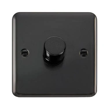 Curved Black Nickel 1 Gang 2 Way LED 100W Trailing Edge Dimmer Light Switch